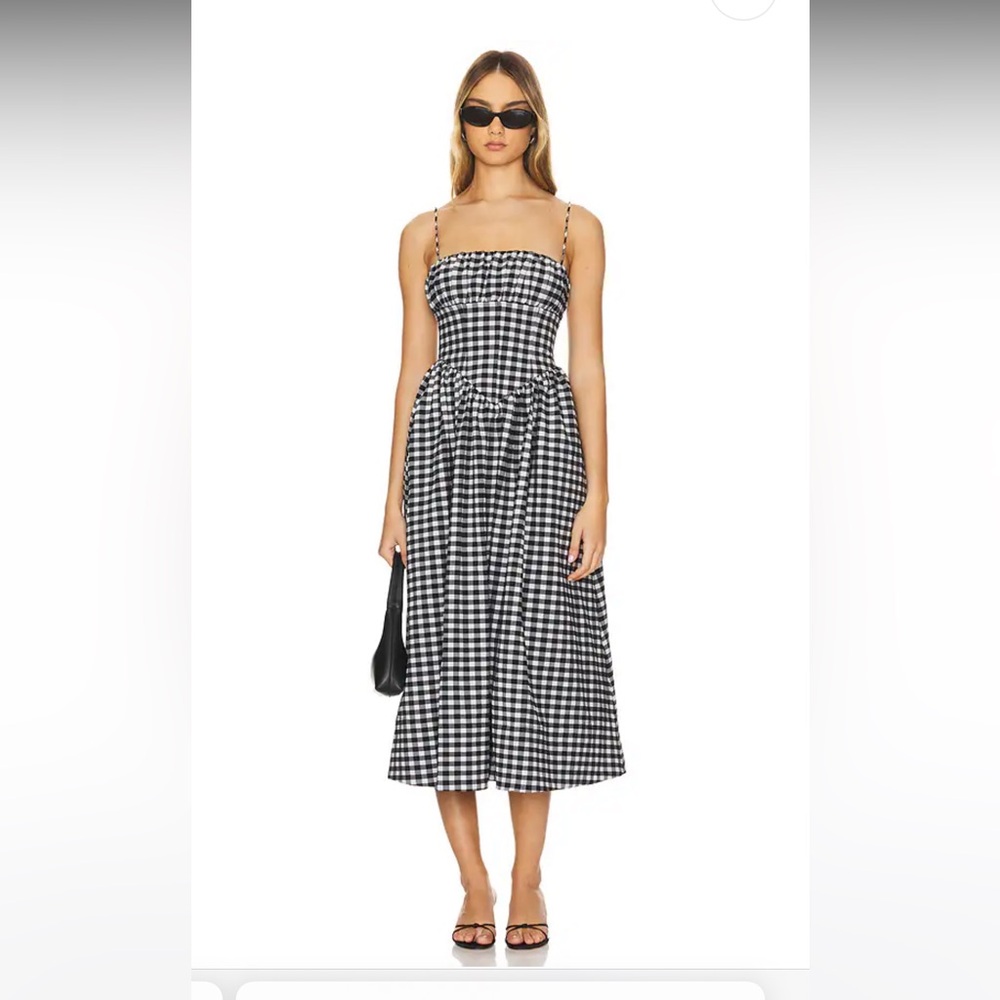 Ronny Kobo Barrett Dress in Black and White Gingham Midi Dress NWOT